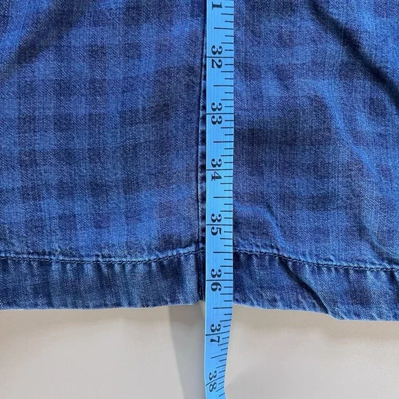 J Jill Blue Denim Check Dress Womens M Plaid Long Sleeve Button Up Distress Boho - Picture 13 of 13